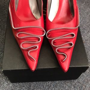 High Heel Red Zipper Embellished Pumps!